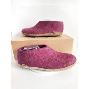 Glerups The Shoe Slippers 43 Cranberry Red Wool Leather Sole Bottom Slip On Cozy